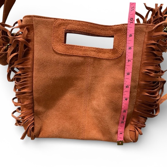 NWT 100% LEATHER FRINGE HANDBAG WITH SHOULDER STRAP/CROSSBODY IN BURNT ORANGE - Picture 4 of 7